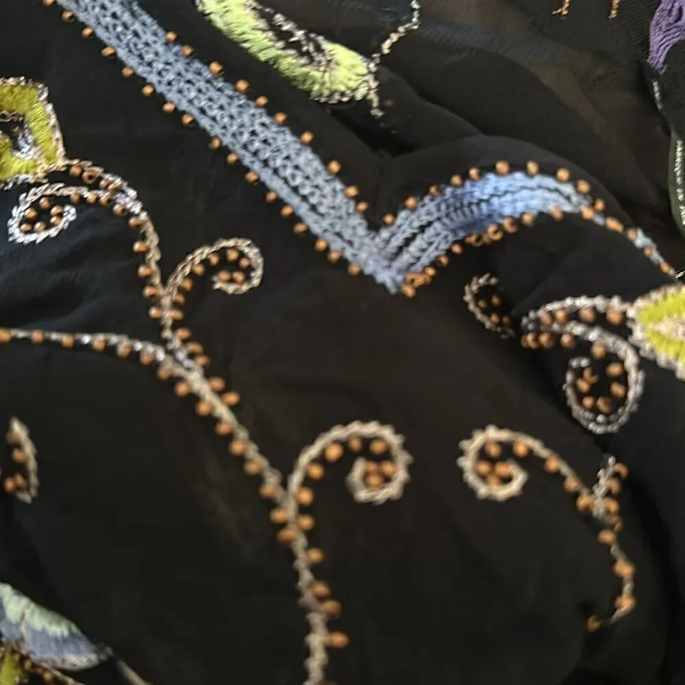 Free People | Sheer Black Floral Tunic Dress Cover Up Embroidered Beads | XS